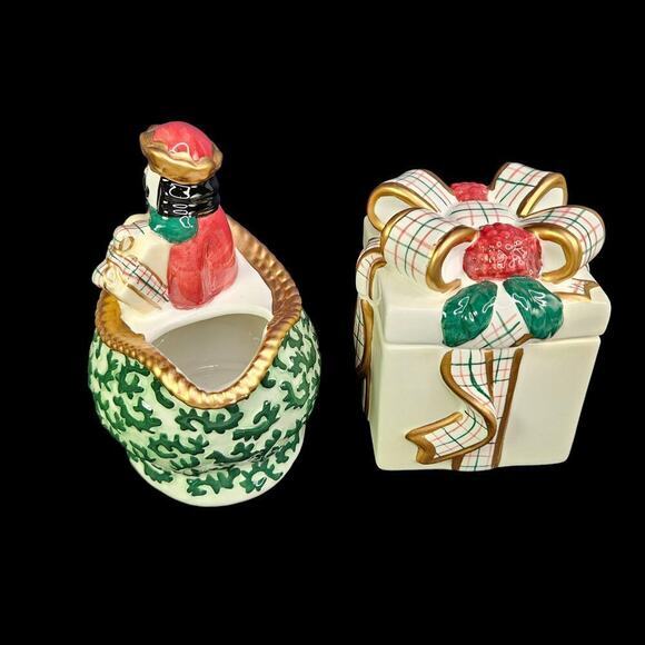 Christmas Sugar Bowl With Lid And Creamer Set Embossed Ceramic Box New‎ READ - Picture 2 of 9